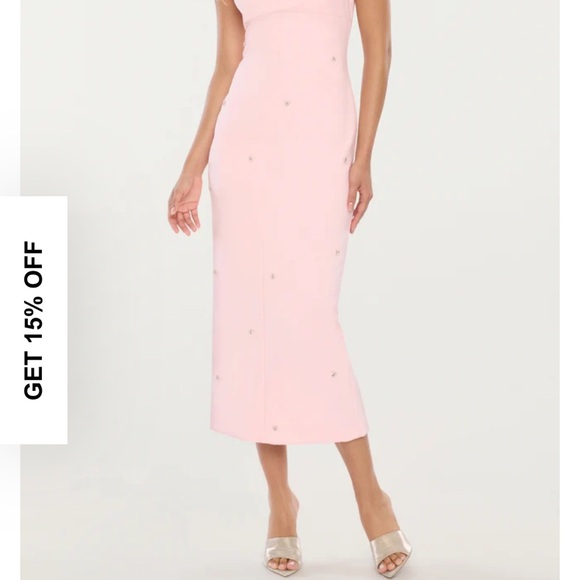 NEW LIKELY likely Cameron feathers and crystals Midi Dress pink sz 4 - Picture 4 of 12